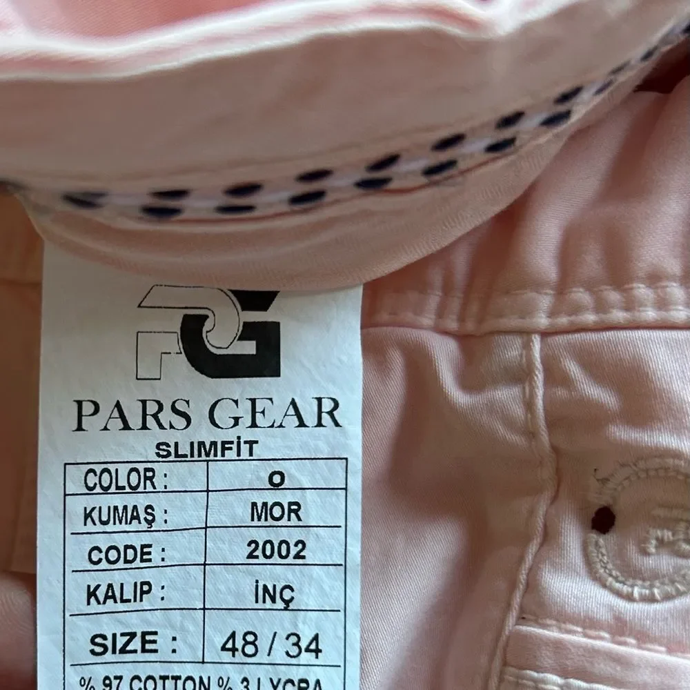Pars Gear Men’s Pale Pink Slim Fit Chino Pants Size 34 New with tags